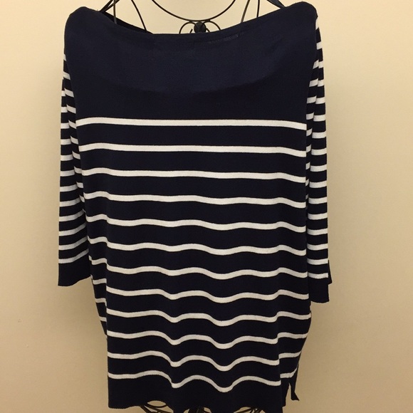 Women’s Embroidered Striped Blue White Sweater OX - Picture 2 of 7